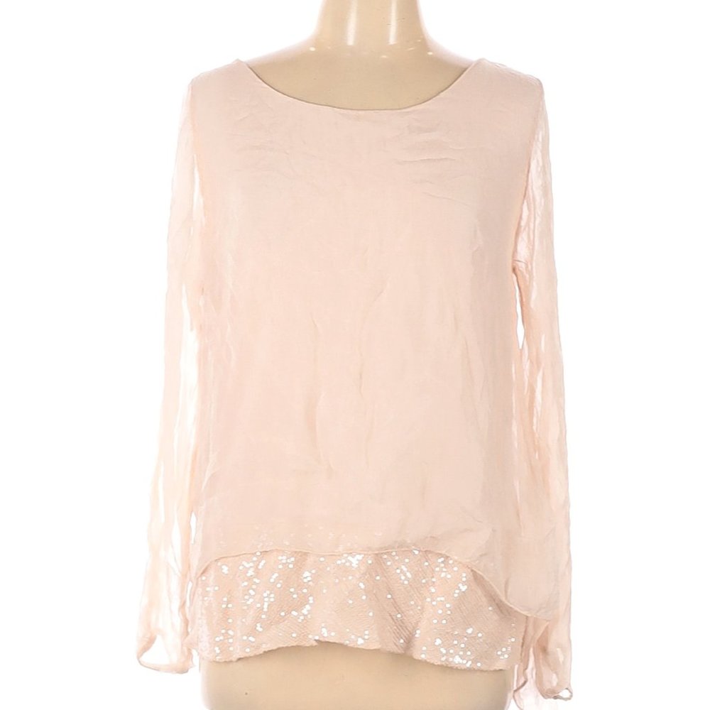 Dolce Ragazza light blush/salomon silk top with sequin detail. size M